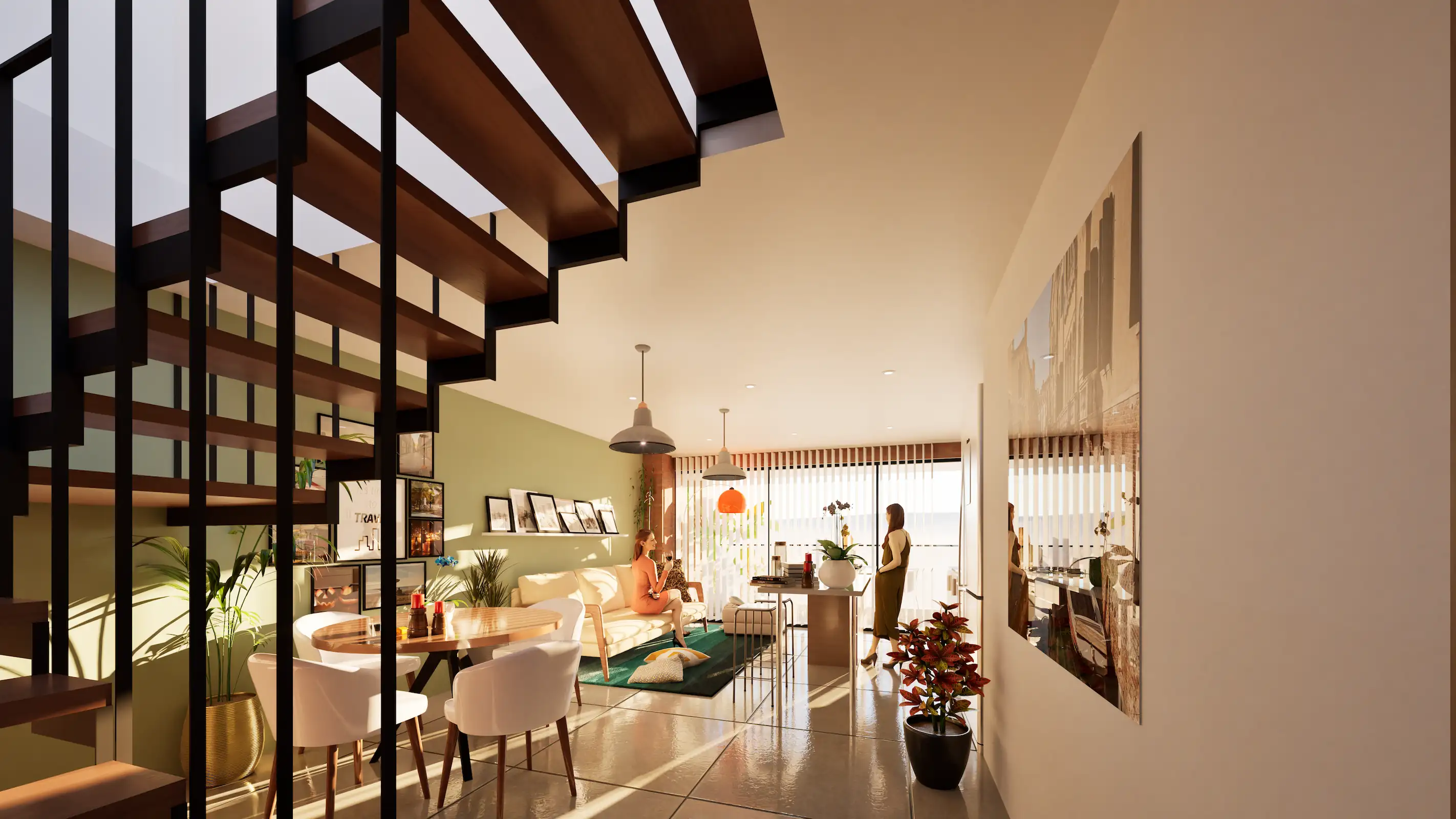 Duplex living room & stairs